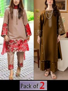 Pack Of 2 – 2 PCs Heavy Embroidered Lawn Dress (Code:14933)