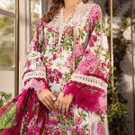 Maria B M Print Digital Printed Lawn Dress With Embroidered Patches Chiffon Dupatta (Unstitched) (Code:15151) - Image 2