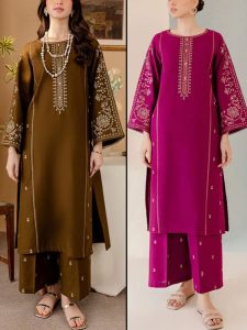 DEAL Pack Of 2 Luxury Lawn Heavy Embroidered Dress Heavy Embroidered Trouser (Code:14923)