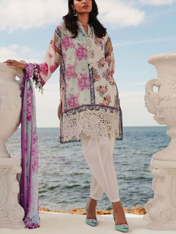 Digital Printed Embroidered Bunches Lawn Dress With Chiffon Printed Dupatta (Unstitched) (Code:16426)