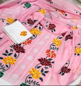 Paper Cotton Heavy Embroidered Dress With EMB Dupatta & EMB Trouser (Unstitched) (Code:15852)