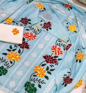 Paper Cotton Heavy Embroidered Dress With EMB Dupatta & EMB Trouser (Unstitched) (Code:15858)