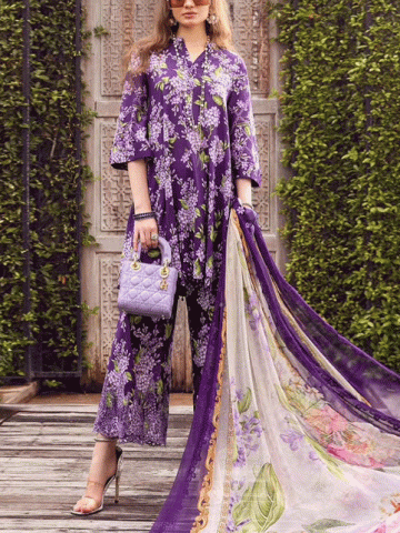 Digital Printed Schiffli Embroidered Lawn Suit 2024 with Printed Silk Dupatta (Unstitched) (Code:16172)