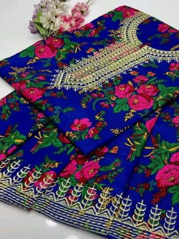 2 PCs Acrylic Marina Digital Printed Summer Multani Dress With EMB Trouser (Unstitched) (Code:17268)