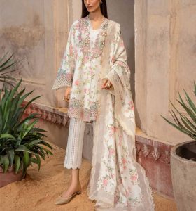 Latest Digital Embroidered Lawn Dress With Chiffon Printed Dupatta (Unstitched) (Code:17477)