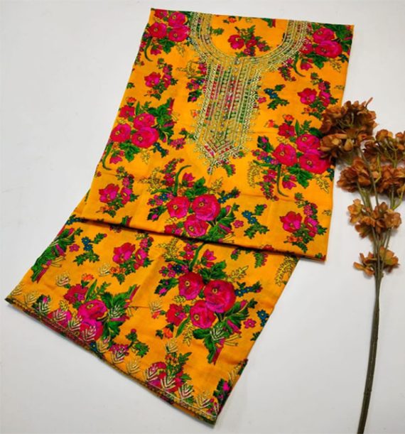 2 PCs Acrylic Marina Digital Printed Summer Multani Dress With EMB Trouser (Unstitched) (Code:17265)