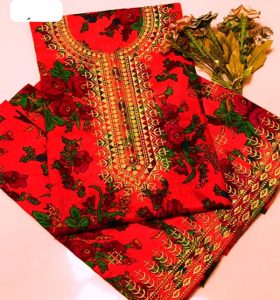 2 PCs Acrylic Marina Digital Printed Summer Multani Dress With EMB Trouser (Unstitched) (Code:17259)