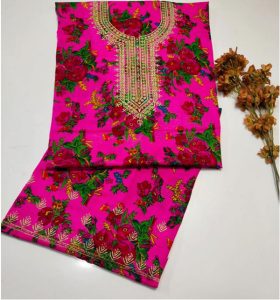 2 PCs Acrylic Marina Digital Printed Summer Multani Dress With EMB Trouser (Unstitched) (Code:17256)