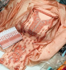 Paper Cotton Heavy Embroidered Dress With EMB Dupatta & EMB Trouser (Unstitched) (Code:16746)