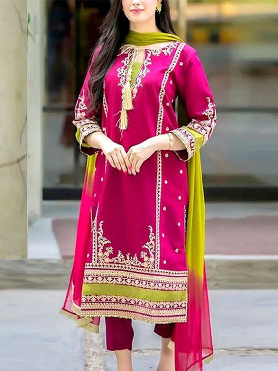 Fancy Embroidered Lawn Dress 2024 with Tie & Dye Diamond Dupatta (Unstitched) (Code:18216)