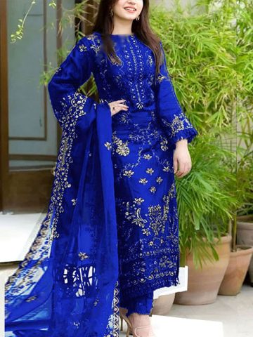 Lawn Cotton Heavy Embroidered Dress With Bamber Chiffon Embroidered Dupatta (UnStitched) (Code:18902)