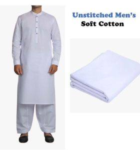 Wash N Wear White Men’s Kameez Shalwar Unstitched (Code:18625)