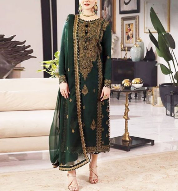 Chiffon Heavy Embroidered Spengle Dress With Chiffon Embroidered Dupatta (Unstitched) (Code:19061)