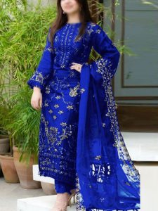 Lawn Cotton Heavy Embroidered Dress With Bamber Chiffon Embroidered Dupatta (UnStitched) (Code:18902)