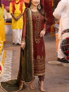 Latest Chiffon Embroidered Dress With Chiffon Embroidered Dupatta (Unstitched) (Code:19085)