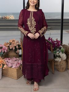 Latest Chiffon Heavy Embroidered Dress With Embroidered Dupatta (Unstitched) (Code:18544)
