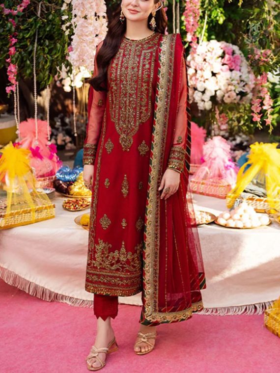 Latest Chiffon Heavy Embroidered Dress With Chiffon Embroidered Dupatta (Unstitched) (Code:19522)