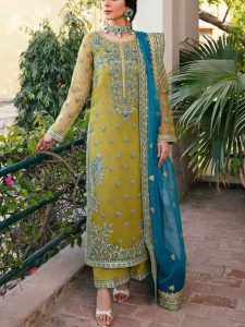 Latest Organza Sequence Handwork Heavy Embroidered Dress With Chiffon Sequence Embroidered Dupatta (Unstitched) (Code:19592)