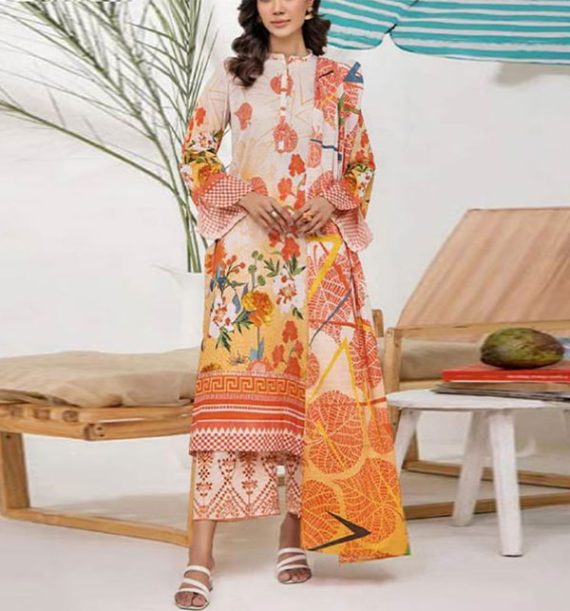 Digital Printed Lawn Dress With Lawn Printed Dupatta & Plain Trouser (Unstitched) (Code:20249)