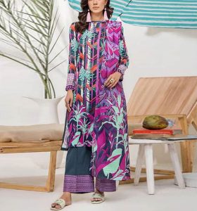 Digital Printed Lawn Dress With Lawn Printed Dupatta & Plain Trouser (Unstitched) (Code:20254)