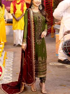 Latest Chiffon Heavy Embroidered Dress With Chiffon Embroidered Dupatta (Unstitched) (Code:19973)