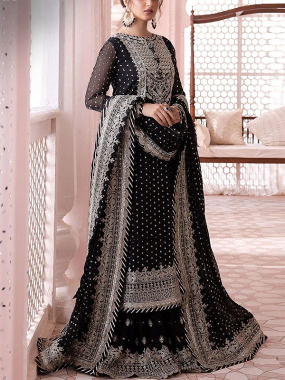 Chiffon Heavy Embroidered Spengle Work Work Dress With Chiffon Embroidered Dupatta (Unstitched) (Code:19968)