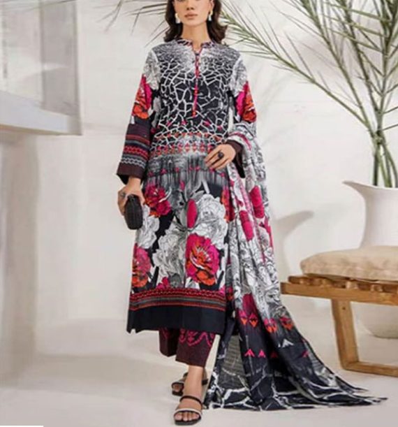 Digital Printed Lawn Dress With Lawn Printed Dupatta & Plain Trouser (Unstitched) (Code:20263)