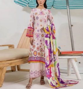 Digital Printed Lawn Dress With Lawn Printed Dupatta & Plain Trouser (Unstitched) (Code:20267)