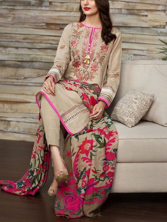 Khaddar Front Heavy Embroidered With Wool Shawl Dupatta (Code:21082)