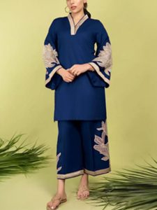 Stitched 2 PCs Linen Embroidered Dress With Linen Embroidered Trouser (Code:20465)