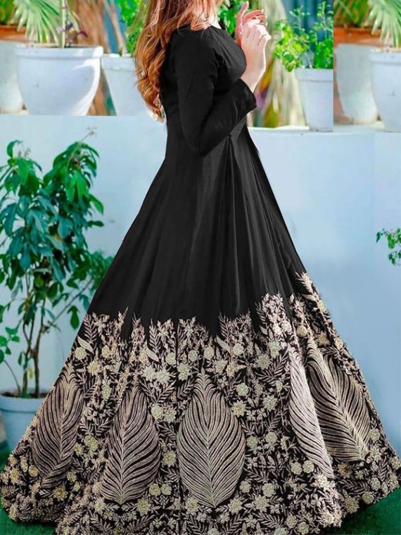 Stitched Heavy Embroidered Party Wear Chiffon Frock For Girls (Code:20568)