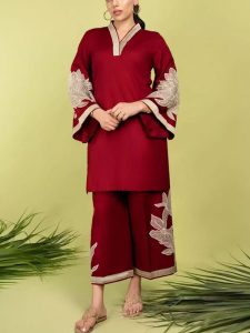 Stitched 2 PCs Linen Embroidered Dress With Linen Embroidered Trouser (Code:20473)