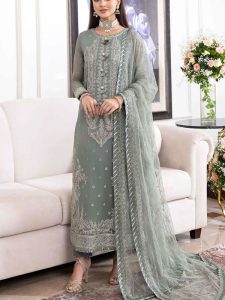 Chiffon Heavy Embroidered Spengle Work Dress With Heavy Embroidered Dupatta (Unstitched) (Code:21728)