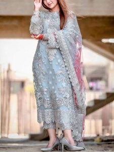 Latest Heavy Embroidered Dress with Handwork Organza Wedding Dress (Unstitched) (Code:21640)