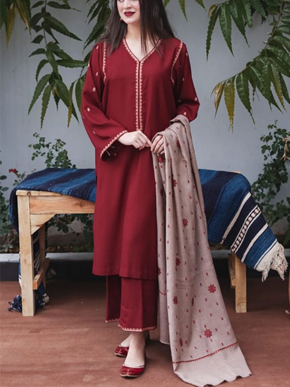 Latest Dhanak Sequence Embroidered Dress With Printed Wool Shawl (Code:21387)