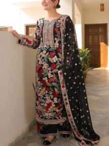 Heavy Embroidered Chiffon Dress With Embroidered Chiffon Dupatta (Unstitched) (Code:22059)