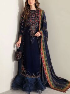 Heavy Embroidered Velvet Dress With Chiffon Embroidered Dupatta (Unstitched) (Code:22065)