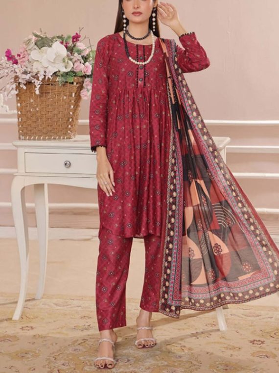 Gul Ahmed Design 3 PCs Digital Printed Lawn Dress (Unstitched) (Code:23488)