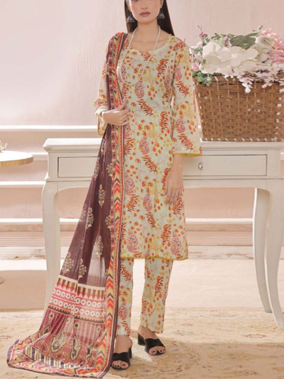 Gul Ahmed Design 3 PCs Digital Printed Lawn Dress (Unstitched) (Code:23490)