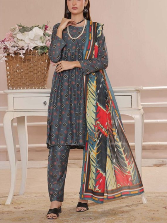 Gul Ahmed Design 3 PCs Digital Printed Lawn Dress (Unstitched) (Code:23496)