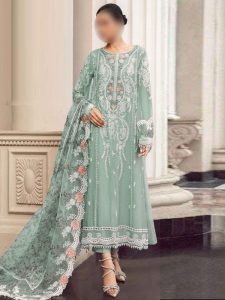 MARIA B Design Heavy Embroidered Chiffon Dress With Organza Embroidered Dupatta (Unstitched) (Code:22910)