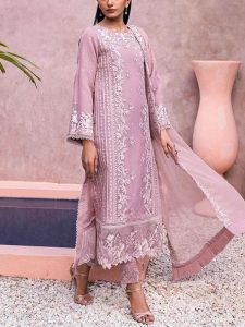 Heavy Sequence Embroidered Chiffon Dress With Chiffon Embroidered Dupatta (Unstitched) (Code:22705)