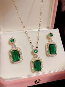 Elegant Green Zircon Necklace Set With Earrings (Code:22551)