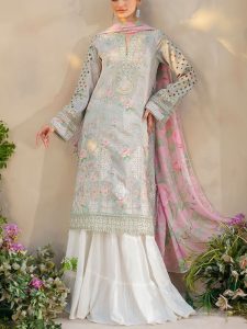 IZNIK Design Heavy Embroidered Lawn Dress With Printed Chiffon Dupatta (Unstitched) (Code:23066)