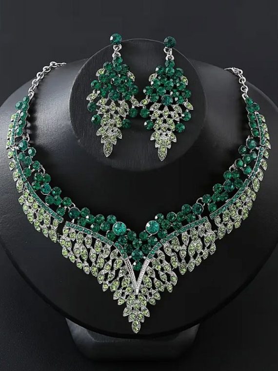 Luxury Green Zircon Necklace Set with Earrings (Code:23133)