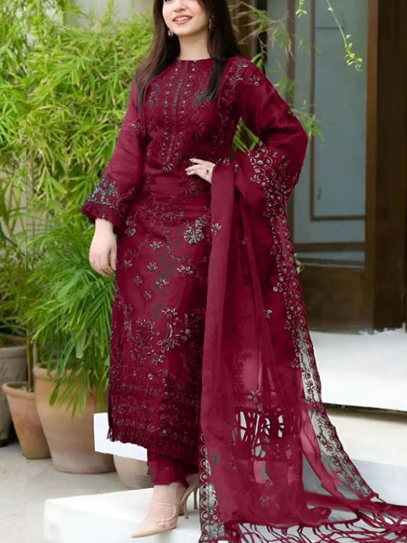 Lawn Cotton Heavy Embroidered Dress With Bamber Chiffon Embroidered Dupatta (Unstitched) (Code:23315)