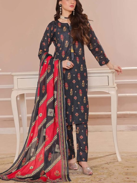 Gul Ahmed Design 3 PCs Digital Printed Lawn Dress (Unstitched) (Code:23472)