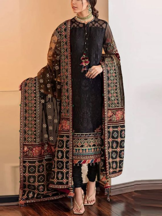 BAROQUE Design Heavy Embroidered Lawn Dress With Digital Printed Zari Dupatta (Unstitched) (Code:23525)