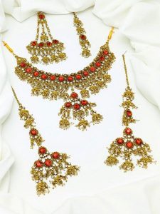 Jewelry Set with Jhumar, Tika & Long Jhumka (Code:22585)