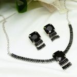 Elegant Zircon American Diamond AD Black Necklace Set with Tops (Code:22568) - Image 2